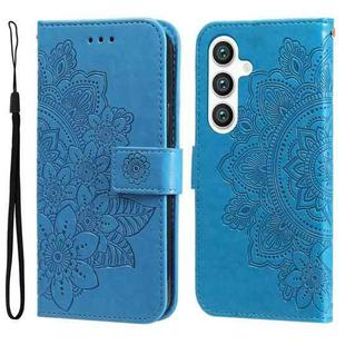 For Samsung Galaxy S25 5G Seven-petal Flowers Embossing Leather Phone Case(Blue)
