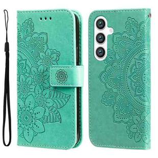 For Samsung Galaxy S25+ 5G Seven-petal Flowers Embossing Leather Phone Case(Green)