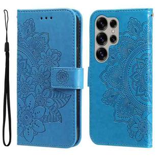 For Samsung Galaxy S25 Ultra 5G Seven-petal Flowers Embossing Leather Phone Case(Blue)