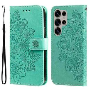 For Samsung Galaxy S25 Ultra 5G Seven-petal Flowers Embossing Leather Phone Case(Green)