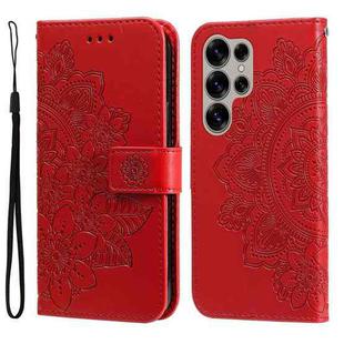 For Samsung Galaxy S25 Ultra 5G Seven-petal Flowers Embossing Leather Phone Case(Red)