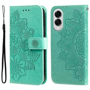 For Samsung Galaxy S25 Edge 5G Seven-petal Flowers Embossing Leather Phone Case(Green)