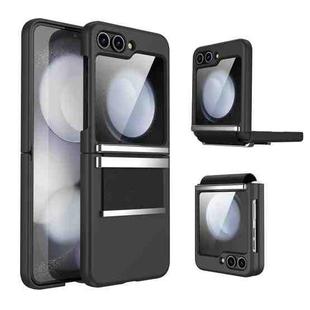 For Samsung Galaxy Z Flip5 5G Hardware Foldable Leather Shockproof Phone Case(Black Silver)