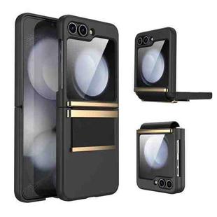 For Samsung Galaxy Z Flip4 5G Hardware Foldable Leather Shockproof Phone Case(Black Gold)