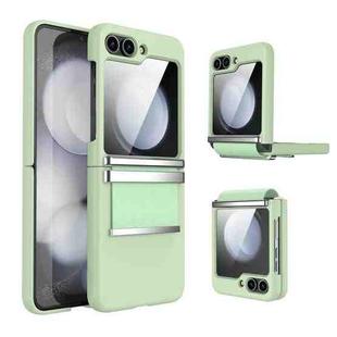 For Samsung Galaxy Z Flip3 5G Hardware Foldable Leather Shockproof Phone Case(Green Silver)