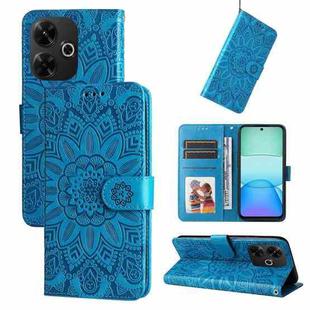 For Redmi 13 4G / Redmi Note 13R Embossed Sunflower Leather Phone Case(Blue)