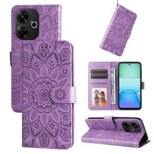 For Redmi 13 4G / Redmi Note 13R Embossed Sunflower Leather Phone Case(Purple)