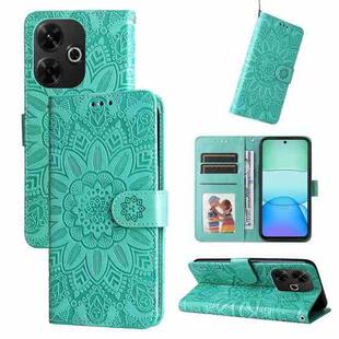 For Redmi 13 4G / Redmi Note 13R Embossed Sunflower Leather Phone Case(Green)