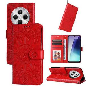 For Redmi 14C 4G Embossed Sunflower Leather Phone Case(Red)