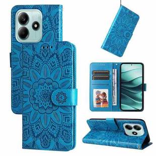 For Redmi Note 14 5G Embossed Sunflower Leather Phone Case(Blue)