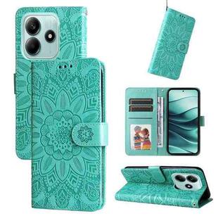 For Redmi Note 14 5G Embossed Sunflower Leather Phone Case(Green)