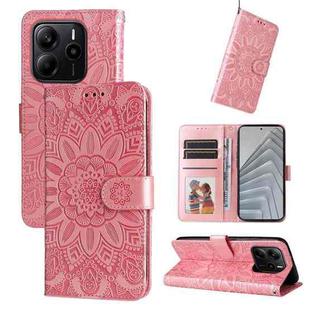 For Redmi Note 14 4G 163.25mm Global Embossed Sunflower Leather Phone Case(Rose Gold)