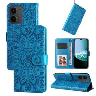 For Redmi 15C 4G 173.1mm / 15C 5G 173.1mm Embossed Sunflower Leather Phone Case(Blue)