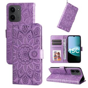 For Redmi 15C 4G 173.1mm / 15C 5G 173.1mm Embossed Sunflower Leather Phone Case(Purple)