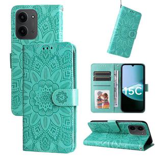 For Redmi 15C 4G 171.5mm / Xiaomi Poco C85 4G Embossed Sunflower Leather Phone Case(Green)