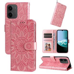 For Redmi 15C 4G 171.5mm / Xiaomi Poco C85 4G Embossed Sunflower Leather Phone Case(Rose Gold)