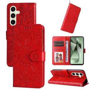 For Samsung Galaxy S24 FE 5G Embossed Sunflower Leather Phone Case(Red)