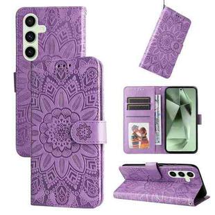 For Samsung Galaxy S24 FE 5G Embossed Sunflower Leather Phone Case(Purple)