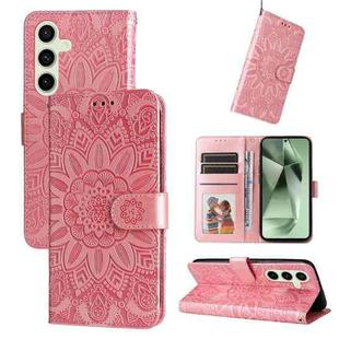 For Samsung Galaxy S24 FE 5G Embossed Sunflower Leather Phone Case(Rose Gold)