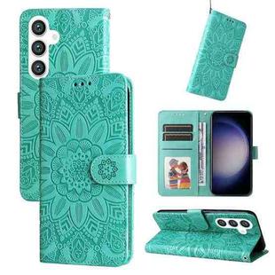 For Samsung Galaxy S25 5G Embossed Sunflower Leather Phone Case(Green)