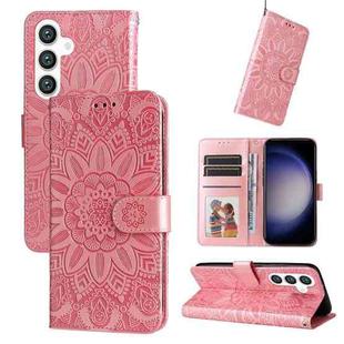 For Samsung Galaxy S25 5G Embossed Sunflower Leather Phone Case(Rose Gold)