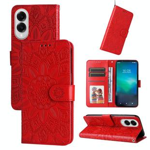 For Samsung Galaxy S25 Edge 5G Embossed Sunflower Leather Phone Case(Red)