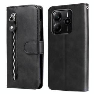 For Redmi Note 14 4G 163.25mm Global Fashion Calf Texture Zipper Leather Phone Case(Black)