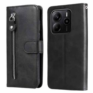 For Redmi Note 14 4G 164.84mm Fashion Calf Texture Zipper Leather Phone Case(Black)