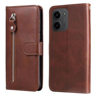 For Redmi 15C 4G 171.5mm / Xiaomi Poco C85 4G Fashion Calf Texture Zipper Leather Phone Case(Brown)
