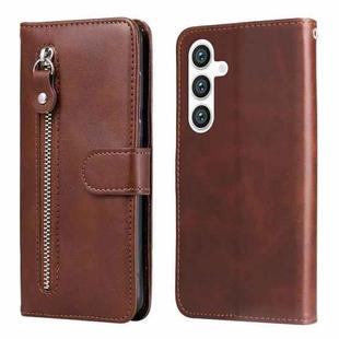 For Samsung Galaxy S25+ 5G Fashion Calf Texture Zipper Leather Phone Case(Brown)