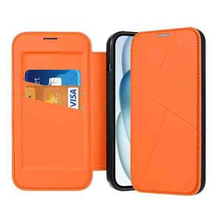 For iPhone 15 Plus / 14 Plus Magnetic Armor Series RFID Card Slots Leather Phone Case(Orange)