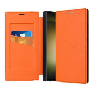 For Samsung Galaxy S25 Ultra 5G Magnetic Armor Series RFID Card Slots Leather Phone Case(Orange)
