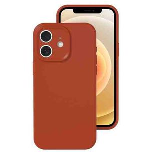 For iPhone 12 Precise Hole Liquid Silicone Jelly Color Full Coverage Phone Case(Caramel Brown)