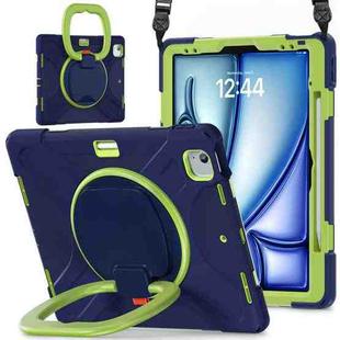 For iPad Air 13 2024 Silicone Hybrid PC Tablet Case with Holder & Shoulder Strap(Navy Blue Lime)