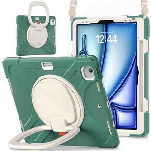 For iPad Air 13 2024 Silicone Hybrid PC Tablet Case with Holder & Shoulder Strap(Emerald Green)