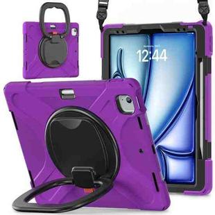 For iPad Air 13 2024 Silicone Hybrid PC Tablet Case with Holder & Shoulder Strap(Purple)