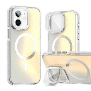 For iPhone 11 MagSafe Gradient Color Lens Film Phone Case with Lens Fold Holder(White)