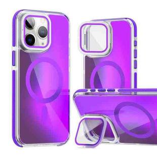 For iPhone 11 Pro Max MagSafe Gradient Color Lens Film Phone Case with Lens Fold Holder(Purple)