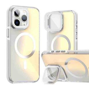 For iPhone 11 Pro Max MagSafe Gradient Color Lens Film Phone Case with Lens Fold Holder(White)