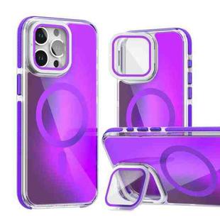 For iPhone 13 Pro MagSafe Gradient Color Lens Film Phone Case with Lens Fold Holder(Purple)