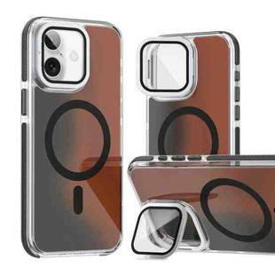 For iPhone 16 MagSafe Gradient Color Lens Film Phone Case with Lens Fold Holder(Black)