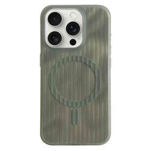 For iPhone 15 Pro Striped Skin Feel Magnetic Magsafe Phone Case(Green)