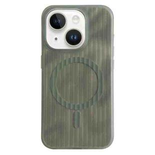 For iPhone 15 Striped Skin Feel Magnetic Magsafe Phone Case(Green)