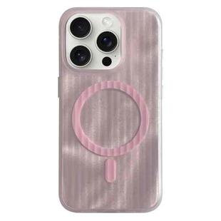 For iPhone 12 Pro Max Striped Skin Feel Magnetic Magsafe Phone Case(Pink)