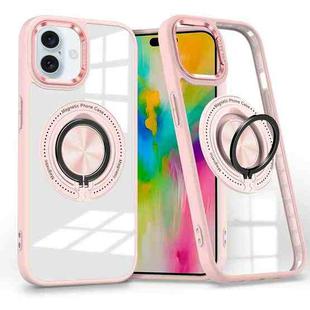 For iPhone 16 Plus Magnetic Rotating Ring Holder Phone Case(Pink)