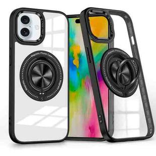 For iPhone 16 Magnetic Rotating Ring Holder Phone Case(Black)