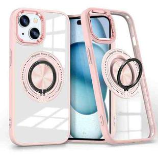 For iPhone 15 Plus Magnetic Rotating Ring Holder Phone Case(Pink)