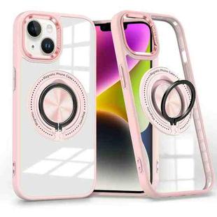 For iPhone 14 Plus Magnetic Rotating Ring Holder Phone Case(Pink)