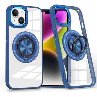 For iPhone 14 Plus Magnetic Rotating Ring Holder Phone Case(Dark Blue)