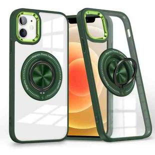 For iPhone 12 Magnetic Rotating Ring Holder Phone Case(Dark Green)